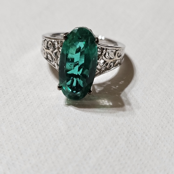 Genuine Emeraldine Quartz Triplet Ring Platinum over Sterling Silver Sz 6! NWT - Picture 6 of 8